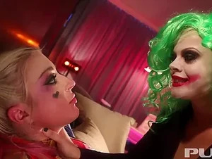 Whorley Quinn gets caught and fucked by the Joker with Nadia White and Leya Falcon