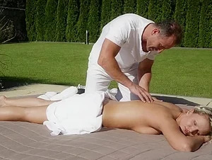 Hot oil massage turns to erotic outdoor sex with beautiful Czech blondie