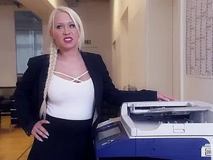 Busty German blonde secretary Celina Davis fucks boss in the bathroom