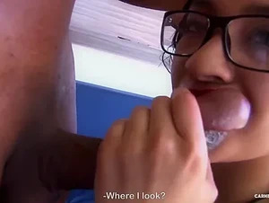 Sweet Latina Eva Cuervo gets cum on her glasses in hot pickup and fuck