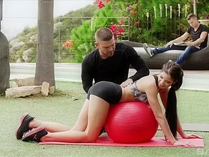 Lavana Lou gets horny on the workout ball so she gets double penetrated with Lovenia Lux